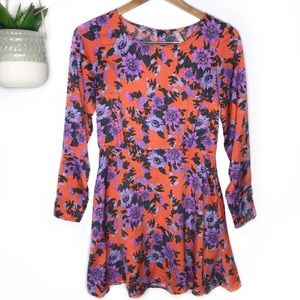 FREE PEOPLE | Parker Floral Long Sleeve Dress Women’s Size 2 Orange Purple